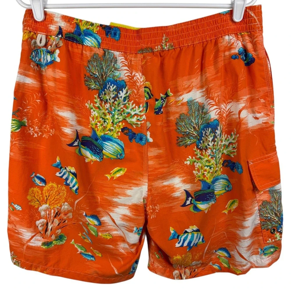 Polo Ralph Lauren Men's‎ Swim Trunks M Orange Tropical Fish Coral Beach Swimwear